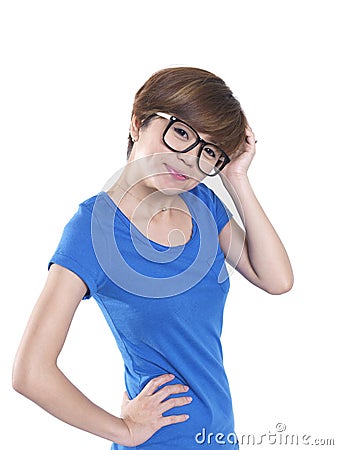 Tomboy looking asian chinese girl feeling silly. Stock Photo