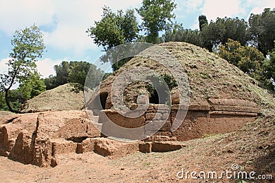 Tombs of etruscan necropolis Stock Photo