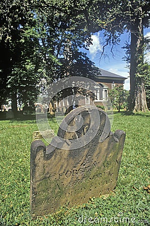 Tombstone in front of Christ Church Memorial Parish House in Old Town Alexandria, Alexandria, Washington, DC Editorial Stock Photo