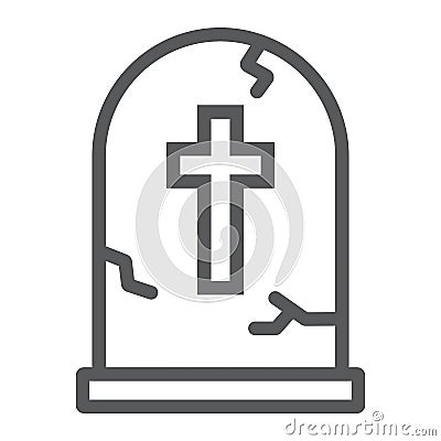 Tombstone line icon, halloween and death, grave sign, vector graphics, a linear pattern on a white background Vector Illustration