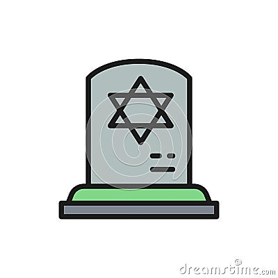 Tombstone with the star of david, gravestones, grave flat color line icon. Vector Illustration