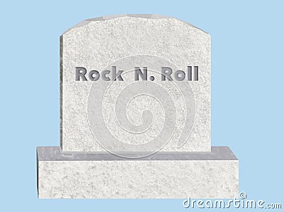 A tombstone to use as a graphic element is engraved with the name Rock N. Roll Cartoon Illustration