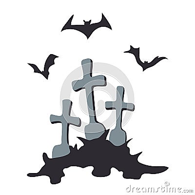 Tombstones at the cemetery, isolated on white. Vector Illustration