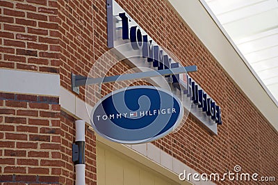 Tommy Hilfiger Shop Sign at the Tanger Outlet Mall in Southaven, Mississippi Editorial Stock Photo