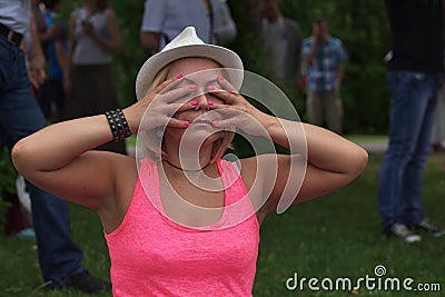 TOMSK RUSSIA - JUNE 19, 2016:: Residents of the city are taking part in the open lesson on Yoga in Central Park Editorial Stock Photo