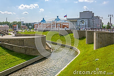Tomsk, view from the Stone Bridge on the Ushayka River and Lenin Square Editorial Stock Photo