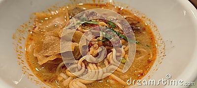 Tomyam soup beef noodle Stock Photo