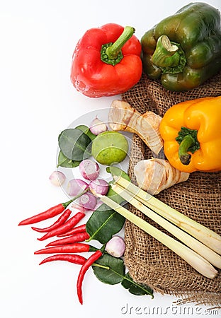 Tomyum Thai food seasoning ingredients on white background Stock Photo