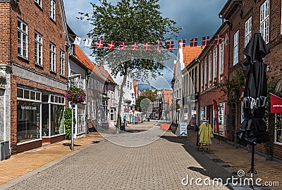 Pedestrian zone of Tonder, the oldest commercial town in Denmark, Europe Editorial Stock Photo