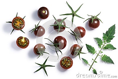 Tondo nero cherry tomatoes, paths, top view Stock Photo
