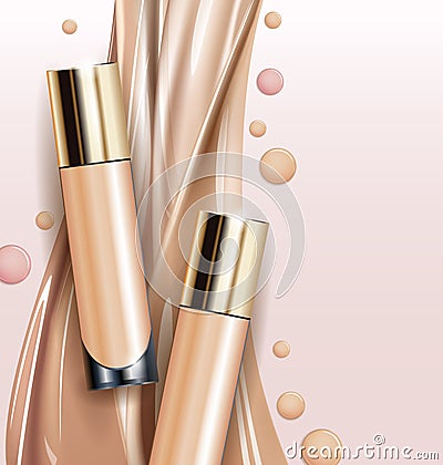 Tone skin cream bottle. Glamorous foundation ads, glass bottle with foundation.Elegant ads for design, 3d Vector Cartoon Illustration