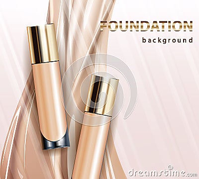 Tone skin cream bottle. Glamorous foundation ads, glass bottle with foundation.Elegant ads for design, 3d Vector Cartoon Illustration