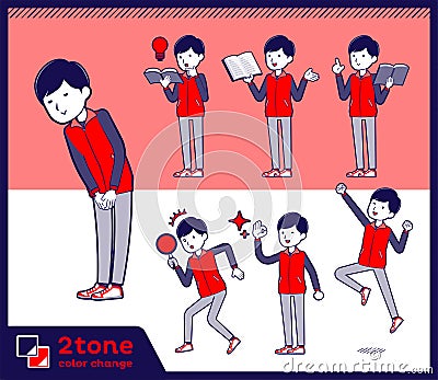 2tone type Store staff red uniform men_set 05 Vector Illustration