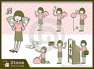 2tone type Straight bangs hair blouse woman_set 11 Vector Illustration