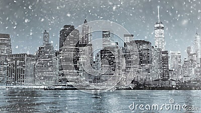 Toned photo of New York City Manhattan downtown skyline at winter night Editorial Stock Photo