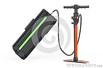 Toner cartridge with hand pump. Refill toner powder concept, 3D rendering Stock Photo