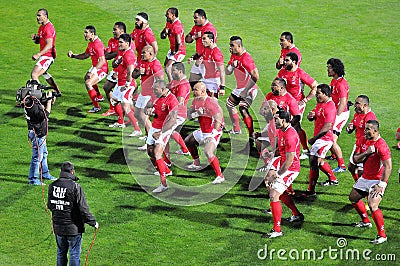 Tongan Sipi Tau war dance before rugby game Editorial Stock Photo