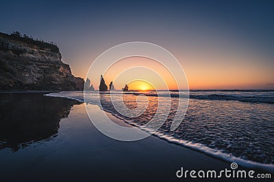 Tongaporutu Beach durin sunrise, New Zealand Stock Photo