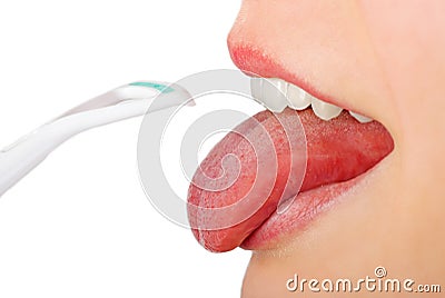 Tongue hygiene Stock Photo