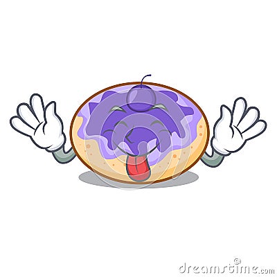 Tongue out donut blueberry mascot cartoon Vector Illustration