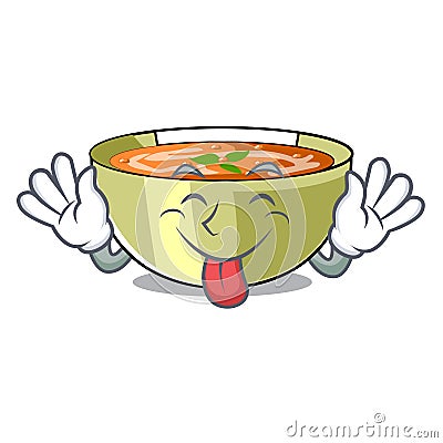 Tongue out lentil soup on a cartoon plate Vector Illustration