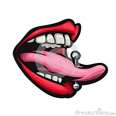 Tongue out with piercing Cartoon Illustration
