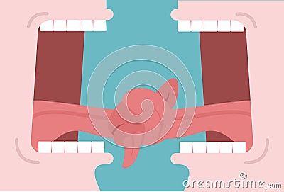 Tongue Tied Dialog. Conversation between two people. Treaty. Open m Vector Illustration