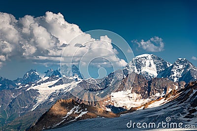 Mountain, slope, top, glacier, stone wall, snow, ice Stock Photo