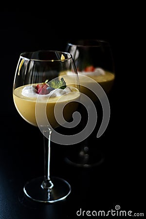 Tonka cream with fruits and whipped cream Stock Photo