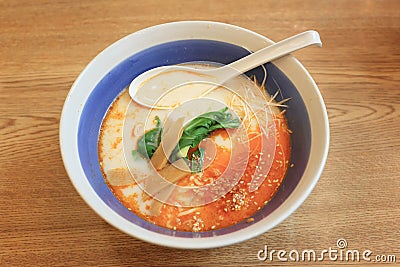 Tonkotsu Ramen in a bowl on table of Japanese Foods. Stock Photo