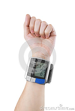 Tonometer on a hand on white Stock Photo