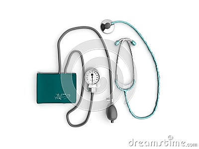 Tonometer and phonendoscope Medical instruments for measuring bl Stock Photo