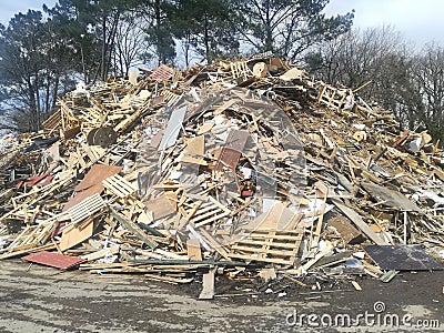 Tons of wood recycled Stock Photo