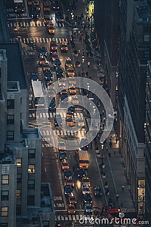 Tons Of Yellow Cabs On 5th Avenue At Night - New York Editorial Stock Photo