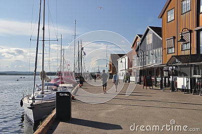 Tonsberg waterfront, Brygge, with restaurants Editorial Stock Photo