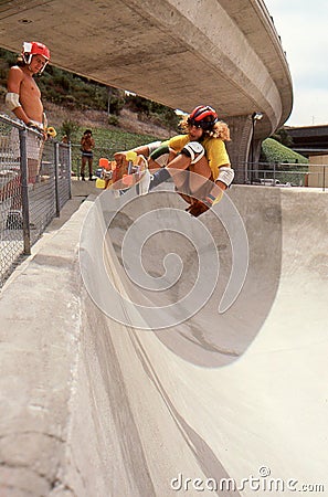 3 Tony Alva in the half pipe catching air at Oasis. Editorial Stock Photo