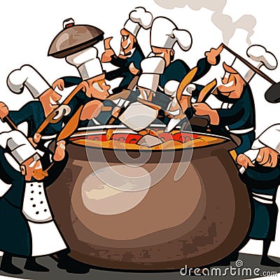 Too many cooks spoil the broth vector graphics Cartoon Illustration