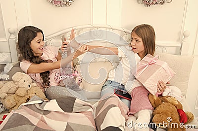 This is too much. Small children with mobile phone. Merry Christmas and Happy New Year memories. Taking Christmas and Stock Photo