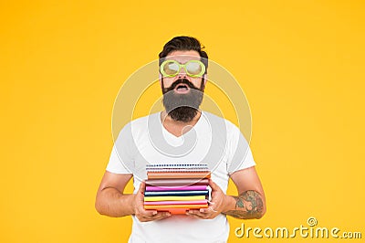 Too much work. Diary of a bachelor life. hipster has freaky look. back to school. Bearded man in funky glasses. hard Stock Photo