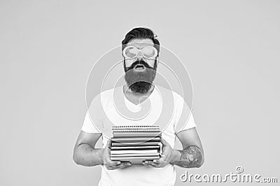 Too much work. Diary of a bachelor life. hipster has freaky look. back to school. Bearded man in funky glasses. hard Stock Photo