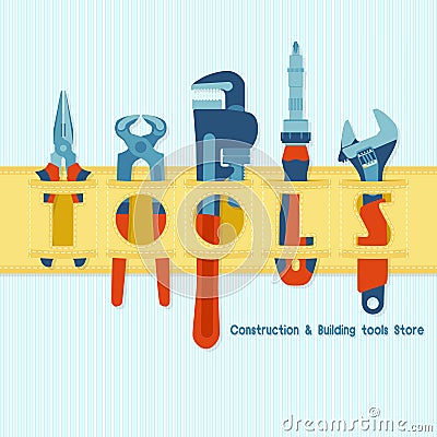 Tool belt. Banner for construction & building tools store. Vector Vector Illustration