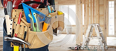 Tool belt with construction tools. Stock Photo