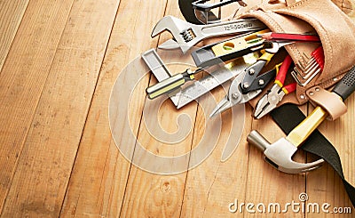 Tool belt with tools Stock Photo