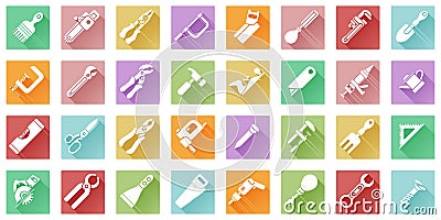 Tool icons flat shadow style Vector Illustration