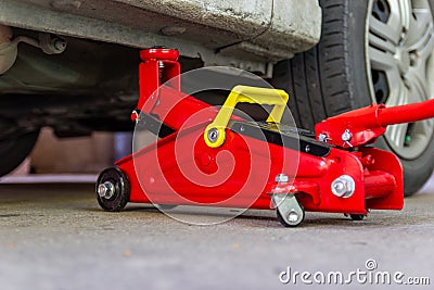 Tool jack lift car for Maintenance of cars Stock Photo