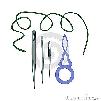 A set of sewing accessories, a manual threader. Vector Illustration