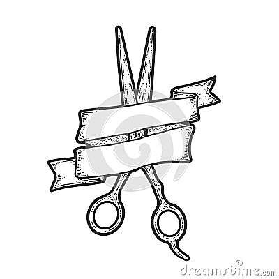 Tool wizard, hairdressing scissors. Vector engraving monochrome vintage Vector Illustration