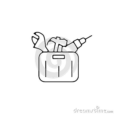 Toolbox icon with tools thin line icon. Toolbox linear outline icon Vector Illustration