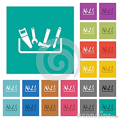 Toolbox square flat multi colored icons Vector Illustration