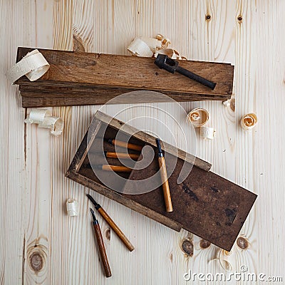 Toolbox with wood cutters Stock Photo